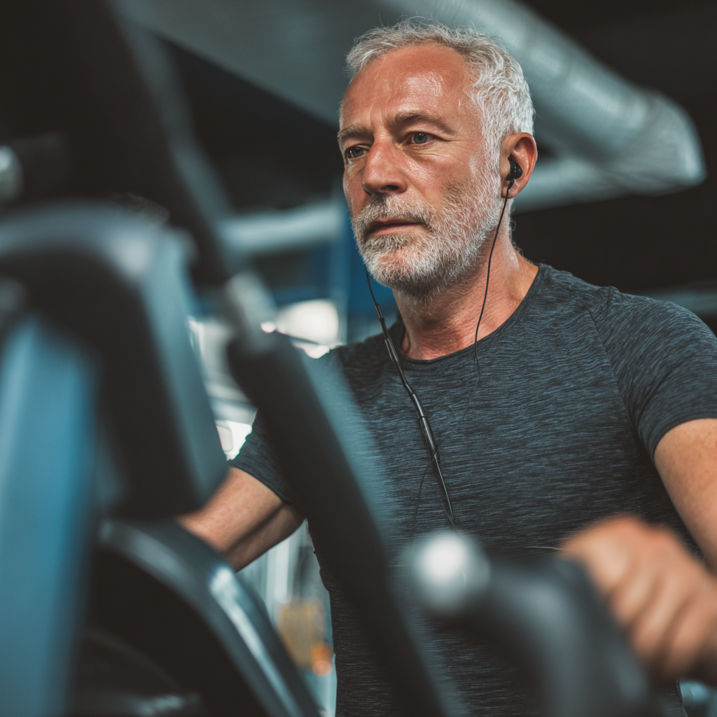 52 years old at cardio training ay modern fitness center